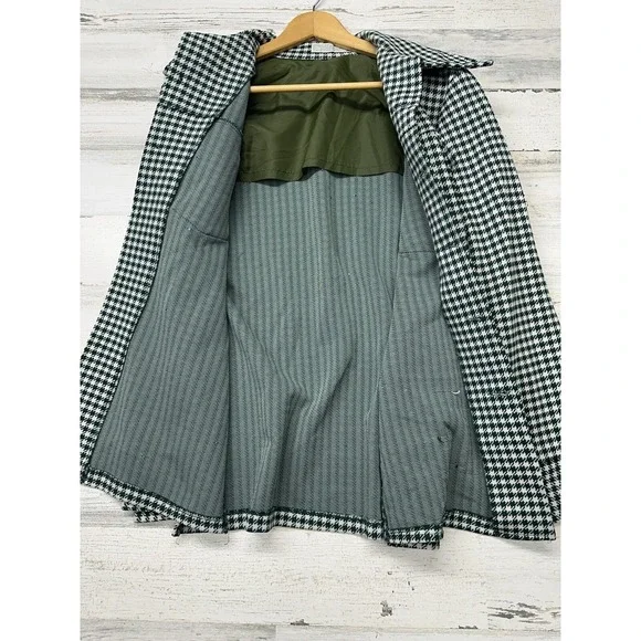 Vintage Women's Medium Sweater Jacket Shacket Green White Houndstooth Button Up - Picture 6 of 7